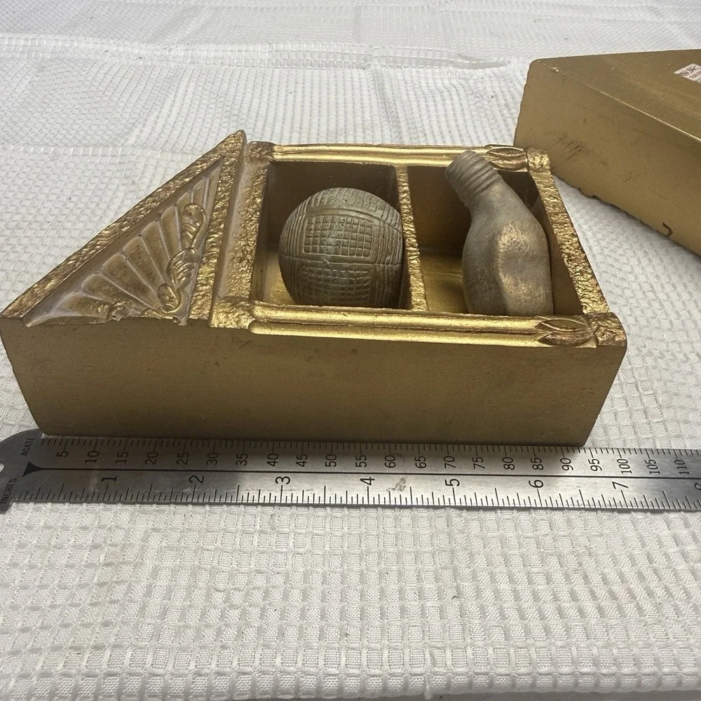 Vintage Gold Neoclassical Greek Temple Architecture Golf Club Ball Bookends Pair